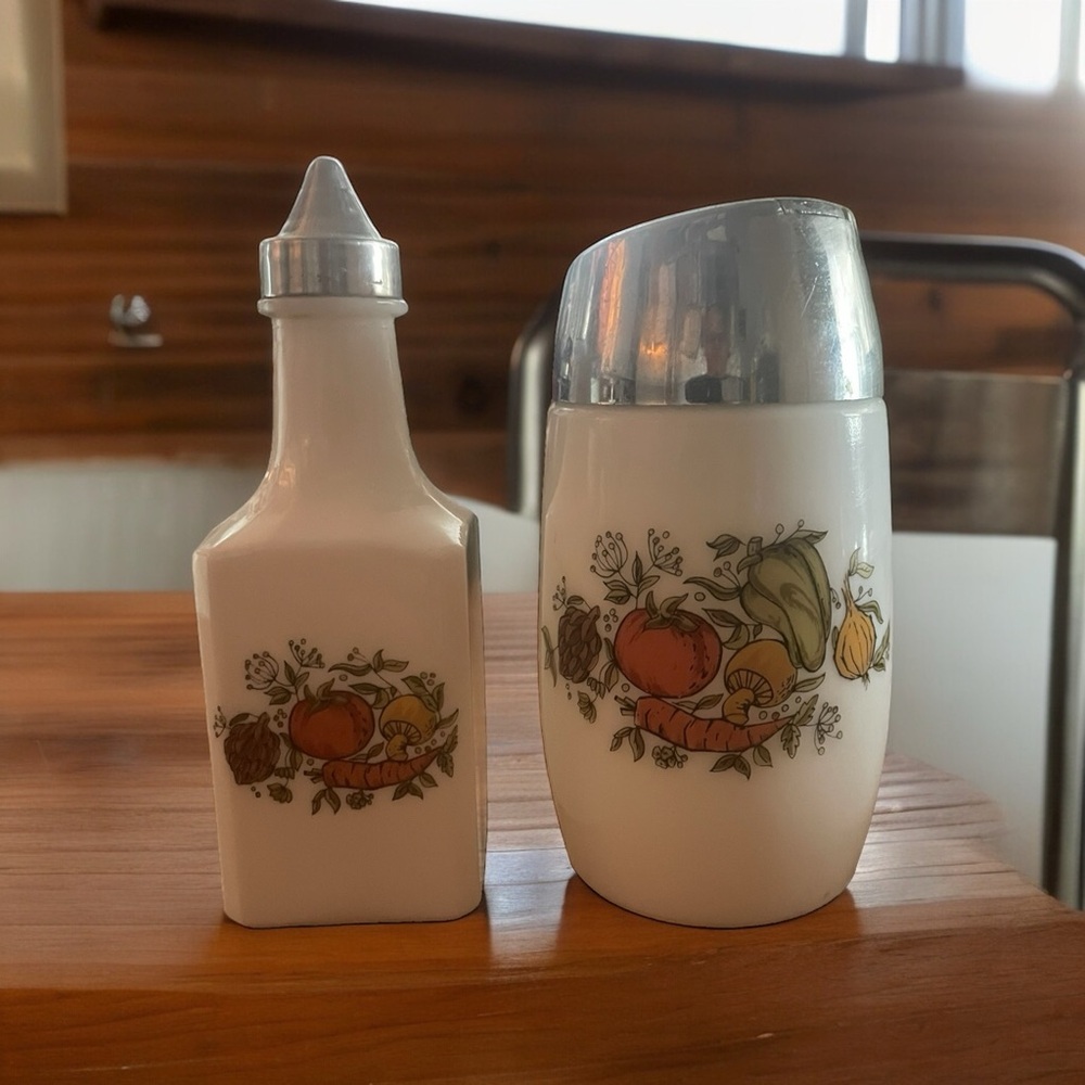 Corning Ware Spice of Life Vinegar Cruets Sugar Dispenser